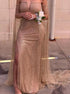 Off The Shoulder Long Sleeves Champagne Prom Dress With Split LBQ1712